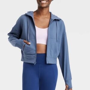 Cropped Blue Zip Up Hoodie